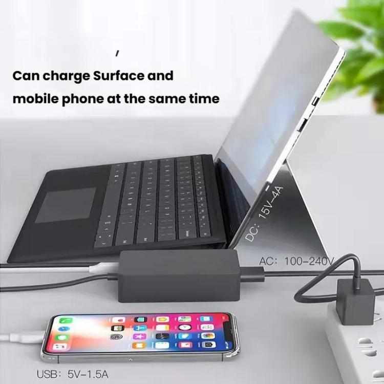 For Microsoft Surface Laptop 65W 15V 4A Fast Charger With 5V 1A USB-A Port AC Adapter