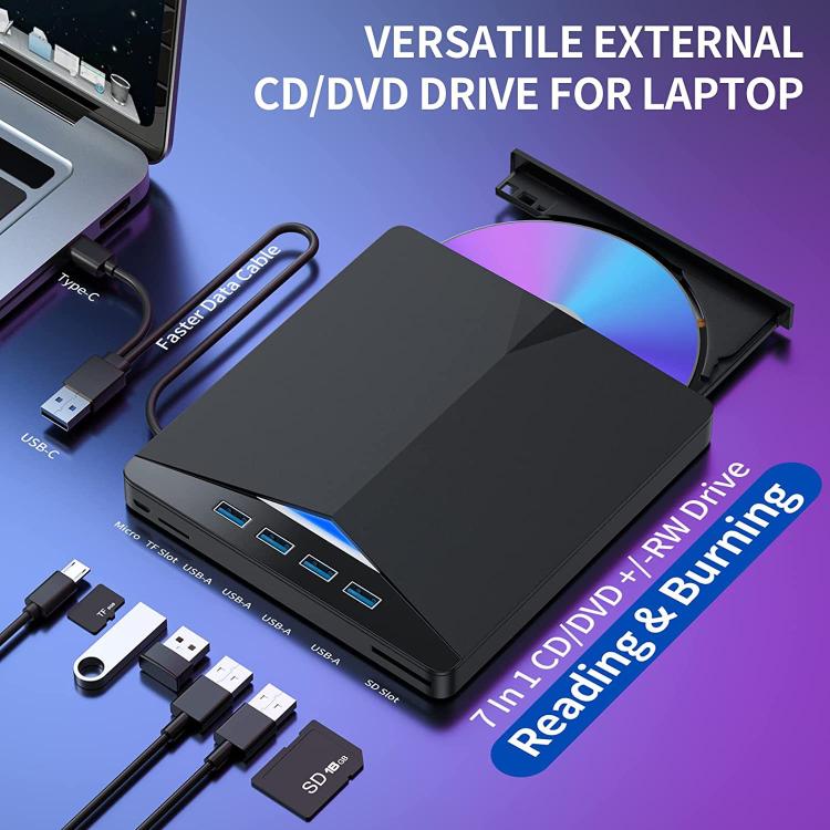 Внешний съемный оптический привод USB3.0 / Type-C, DVD / CD, многоинтерфейсный пишущий привод