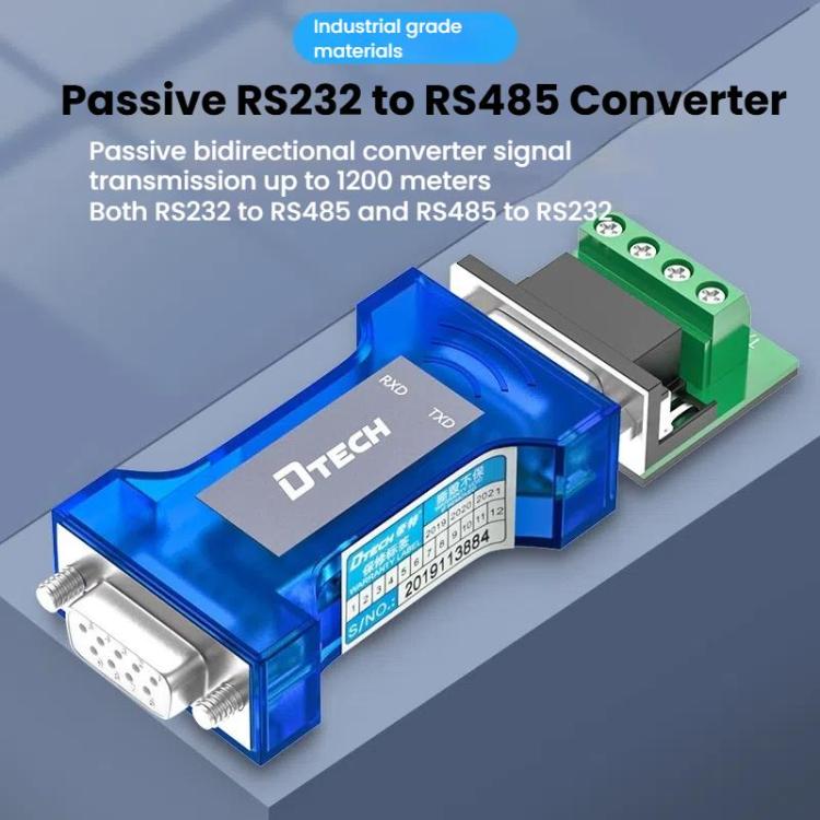 Двунаправленный преобразователь DTECH RS232 в RS485 с защитой от перенапряжения и переходных процессов — оптоизолированный пассивный интерфейс