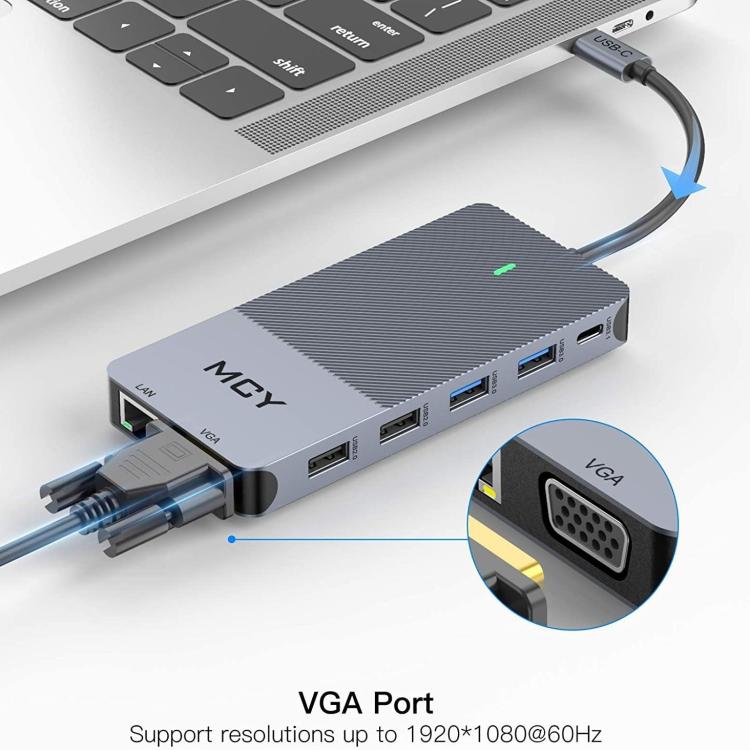 MCY 12-In-1 USB-C Hub With Triple Monitor Support (1000Mbps Lan+VGA+USB3.0/USB2.0+SD/TF+2 HDMI 4K 30Hz+85W PD)