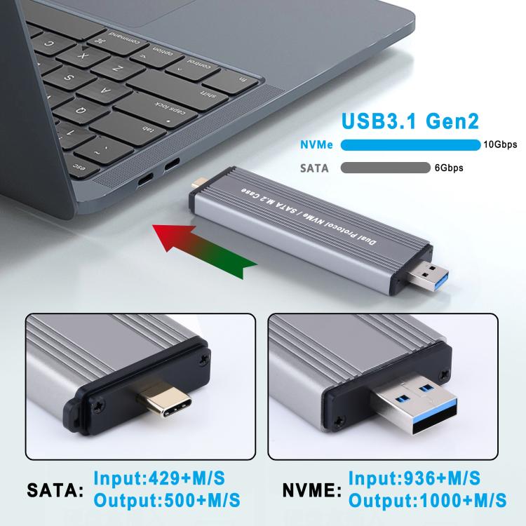 Корпус для жесткого диска USB3.1 Gen2 NVMe 10 Гбит/с с прямым подключением USB + двойной интерфейс Type-C