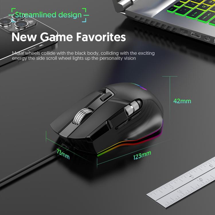 Проводная игровая мышь MKESPN X13 RGB Full Speed, 12400 точек на дюйм, 10-клавишная, с двумя колесами прокрутки, программируемыми макросами