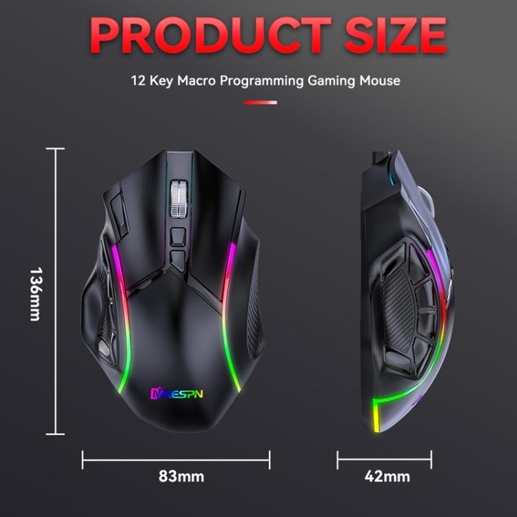 Беспроводная игровая мышь MKESPN W605 с тремя режимами, разрешением 24000 точек на дюйм, 12 клавиш, настройка макросов