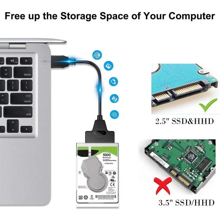 USB 3.0/USB-C to SATA 22-Pin Adapter Cable for 2.5-inch Laptop HDD/SSD