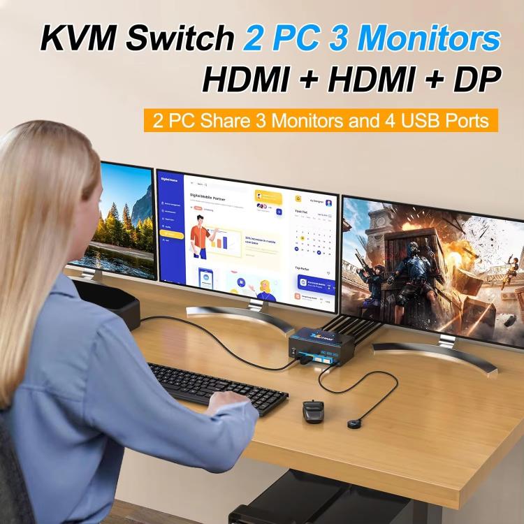YOUTING YT-203HD 2-входной 3-выходной KVM-переключатель USB3.0