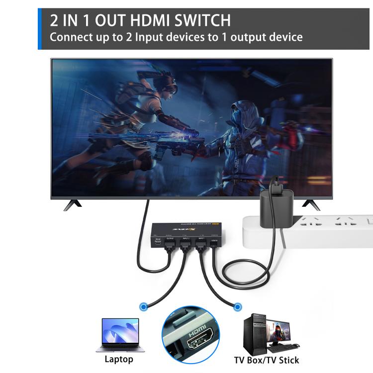 2 ieejas 1 izejas HDMI divvirzienu slēdzis 8K 60Hz HD datora TV video sadalītājs