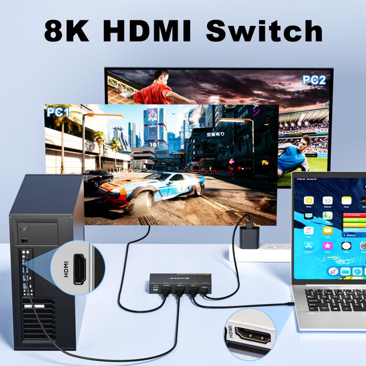2 ieejas 1 izejas HDMI divvirzienu slēdzis 8K 60Hz HD datora TV video sadalītājs