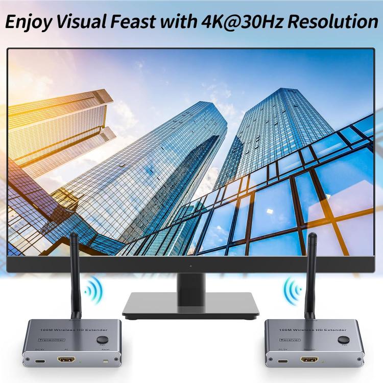 2 vienā 4K 30Hz bezvadu HDMI paplašinātājs 100m punkta-punkta HD video raidītājs, raidītājs+uztvērējs
