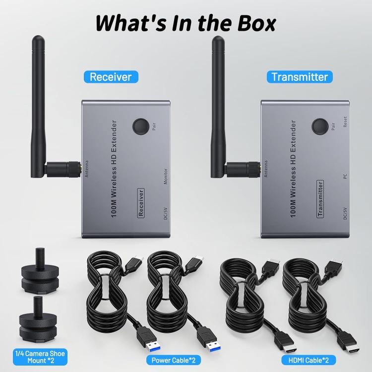 2 vienā 4K 30Hz bezvadu HDMI paplašinātājs 100m punkta-punkta HD video raidītājs, raidītājs+uztvērējs
