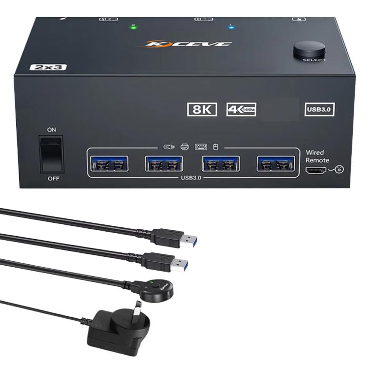 KCEVE KC-KVM204DH 2 ieejas 4 izejas 8K 60Hz KVM slēdzis 2 datoriem un 4 monitoriem