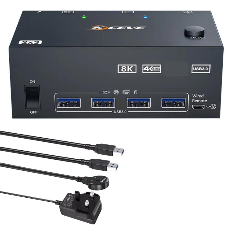 KCEVE KC-KVM204DH 2 ieejas 4 izejas 8K 60Hz KVM slēdzis 2 datoriem un 4 monitoriem
