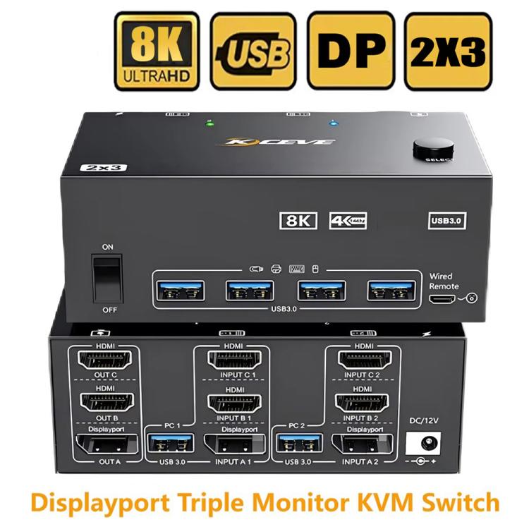 KCEVE KC-KVM204DH 2 ieejas 4 izejas 8K 60Hz KVM slēdzis 2 datoriem un 4 monitoriem