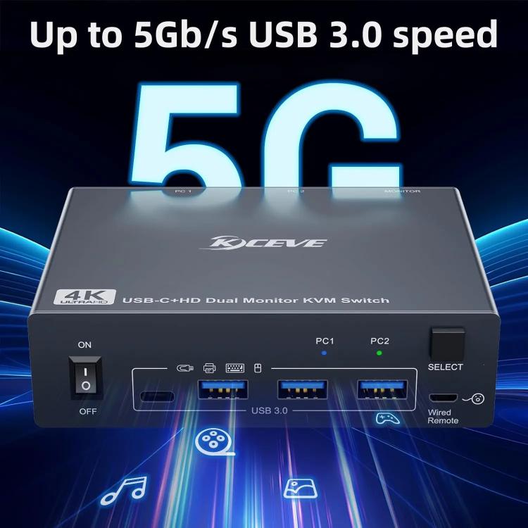 KVEVE KC-KVM202CH USB 3.0 KVM-переключатель с поддержкой двух мониторов 4K 60 Гц