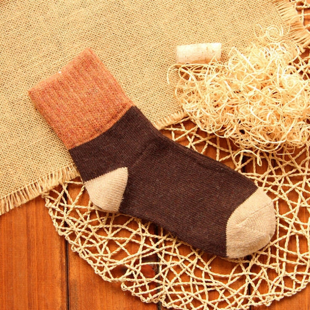 5 Pairs Winter Vintage Rabbit Wool Socks Thicken Patchwork Cotton Socks