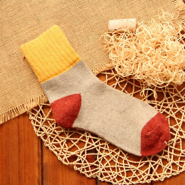 5 Pairs Winter Vintage Rabbit Wool Socks Thicken Patchwork Cotton Socks