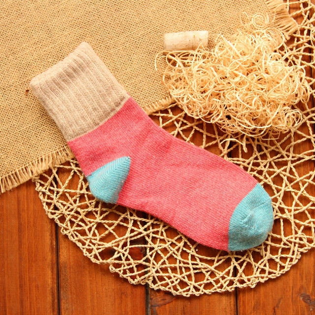 5 Pairs Winter Vintage Rabbit Wool Socks Thicken Patchwork Cotton Socks