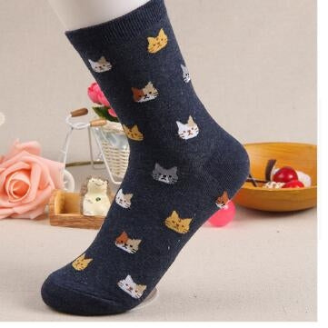 Animal Cartoon Cat Lovely for Women Cotton Socks