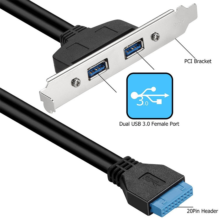 50CM USB3.0 Rear PCI Baffle Line Full Height Chassis DIY With Ear 20pin Transfer Cable