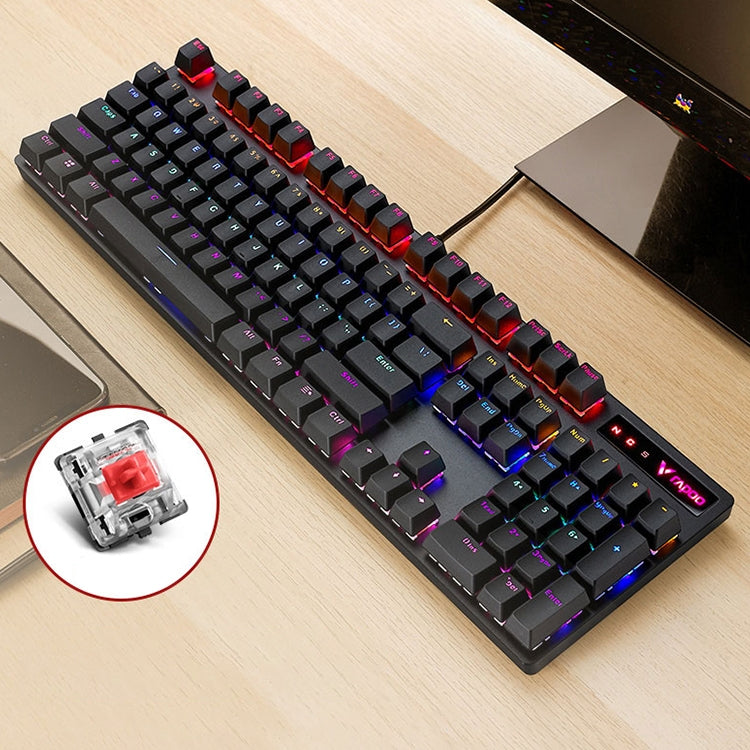 Rapoo V500 PRO Mixed Light 104 Keys Desktop Laptop Computer Game Esports Office Home Typing Wired Mechanical Keyboard, Black Shaft, Green Shaft, Tea Shaft, Red Shaft