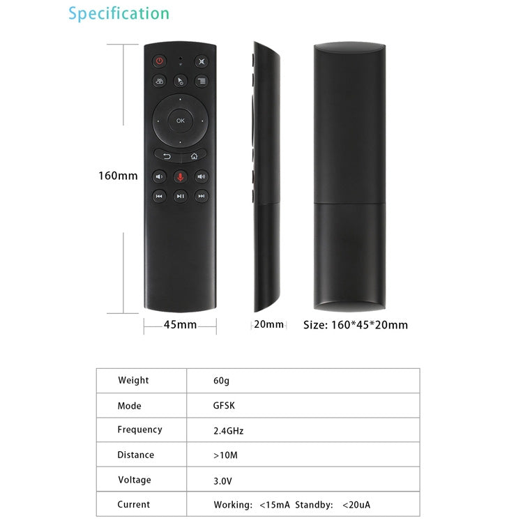 Пульт дистанционного управления G20S 2.4G Air Mouse с голосовым вводом, ИК-обучением и 6-осевым гироскопом для ПК, Android TV Box, ноутбука и проектора