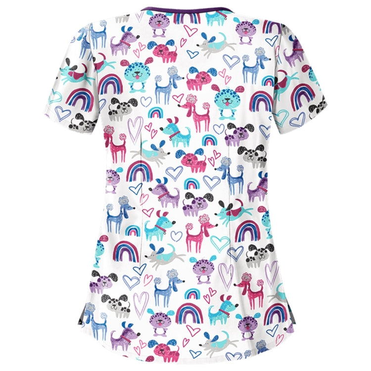 Printed Round Neck Slim-fit Nurse Uniform T-shirt (Color:Light Blue Size:XXXL)