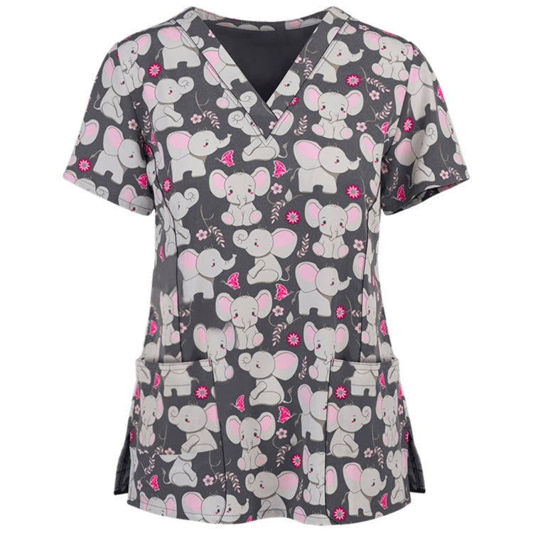 Loose Printed Hedging Thin T-shirt Nurse Uniform (Color:White Size:XXXL)