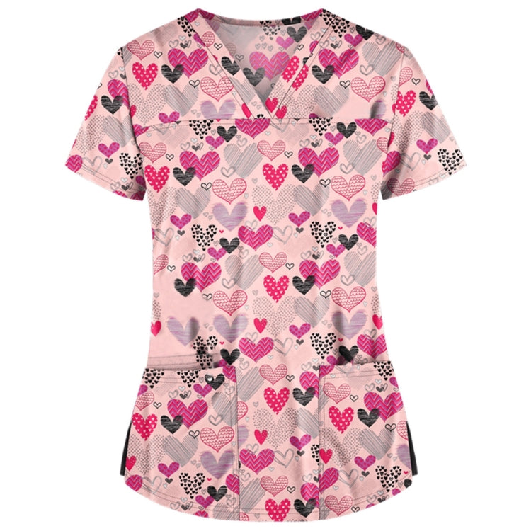 Loose Printed Hedging Thin T-shirt Nurse Uniform (Color:White Size:XXXL)