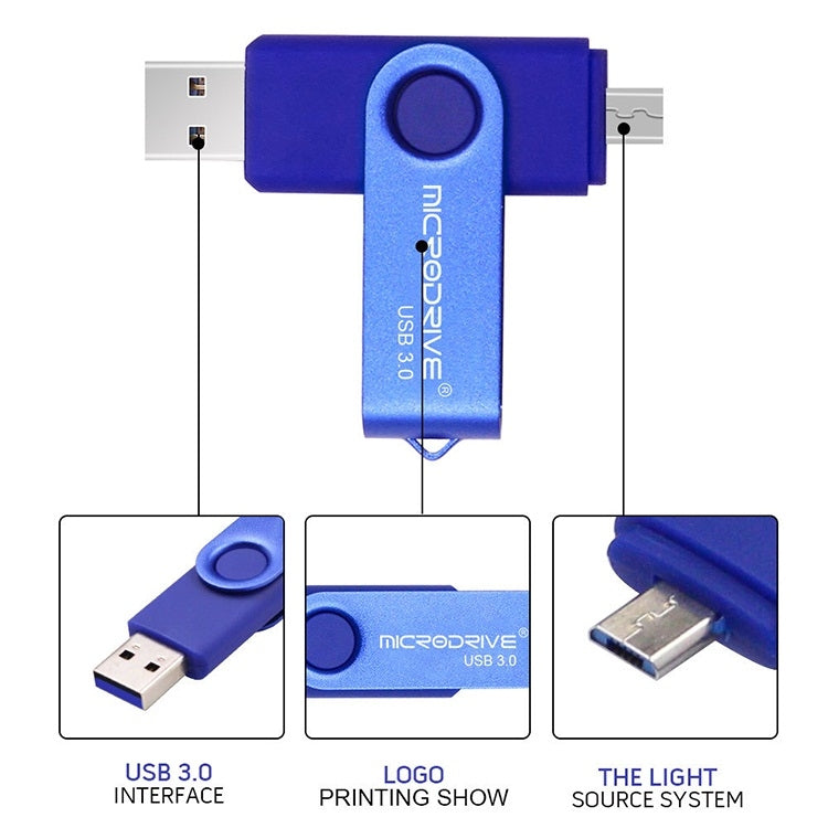 MicroDrive 16 ГБ USB 3.0 Android телефон и компьютер двойного назначения вращающийся металлический U-диск