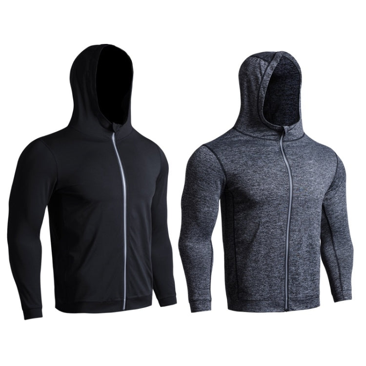 SIGETU Men Sport Hooded Zipper Coat (Color:Grey Size:XXL)