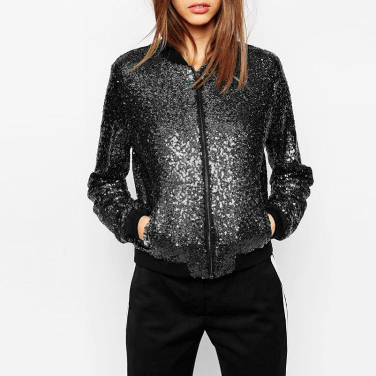 Women Wild Casual Sequin Jacket Short Coat (Color:Gold Size:XXL)