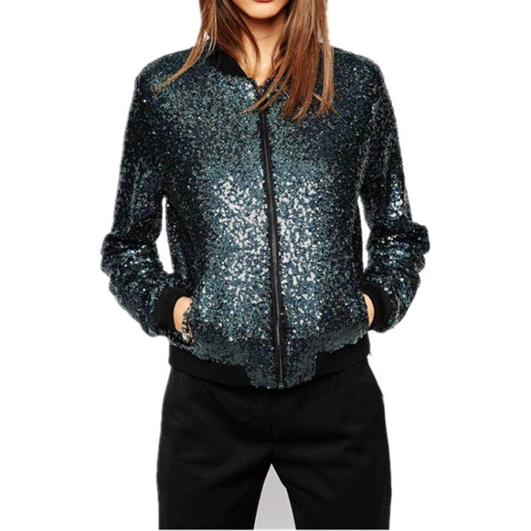 Women Wild Casual Sequin Jacket Short Coat (Color:Gold Size:XXL)
