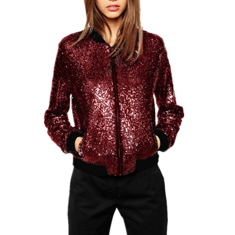Women Wild Casual Sequin Jacket Short Coat (Color:Gold Size:XXL)