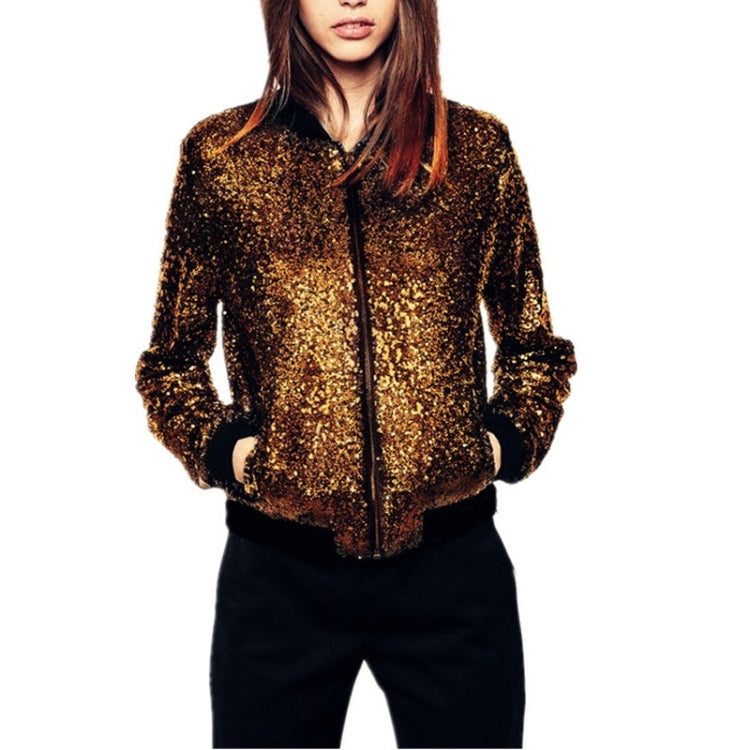 Women Wild Casual Sequin Jacket Short Coat (Color:Gold Size:XXL)