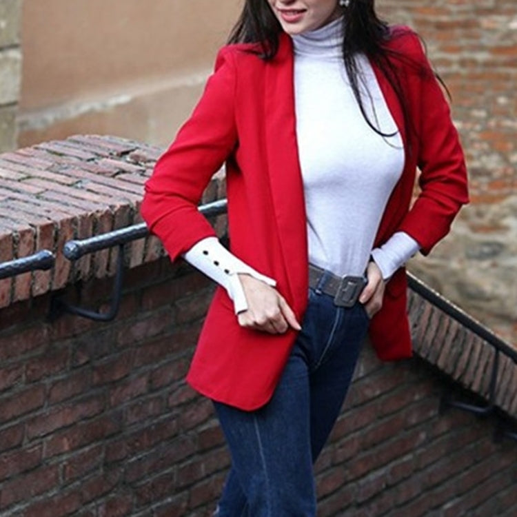 Women Solid Color Buckleless Slim Casual Suit (Color:Black Size:M)