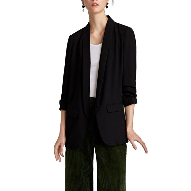 Women Solid Color Buckleless Slim Casual Suit (Color:Black Size:M)