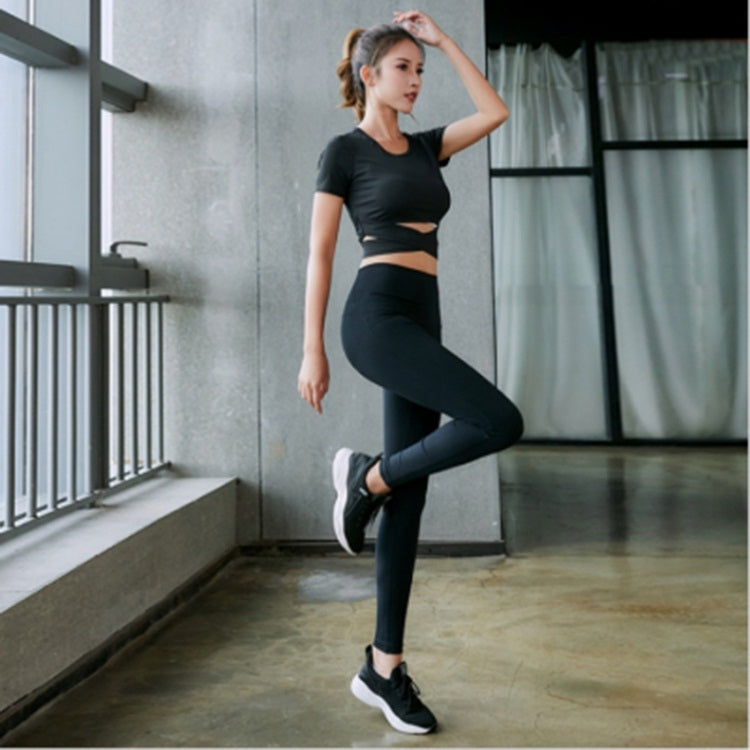 Sports Running Fitness Quick-drying Two-piece Suit (Color:Black Size:XL)