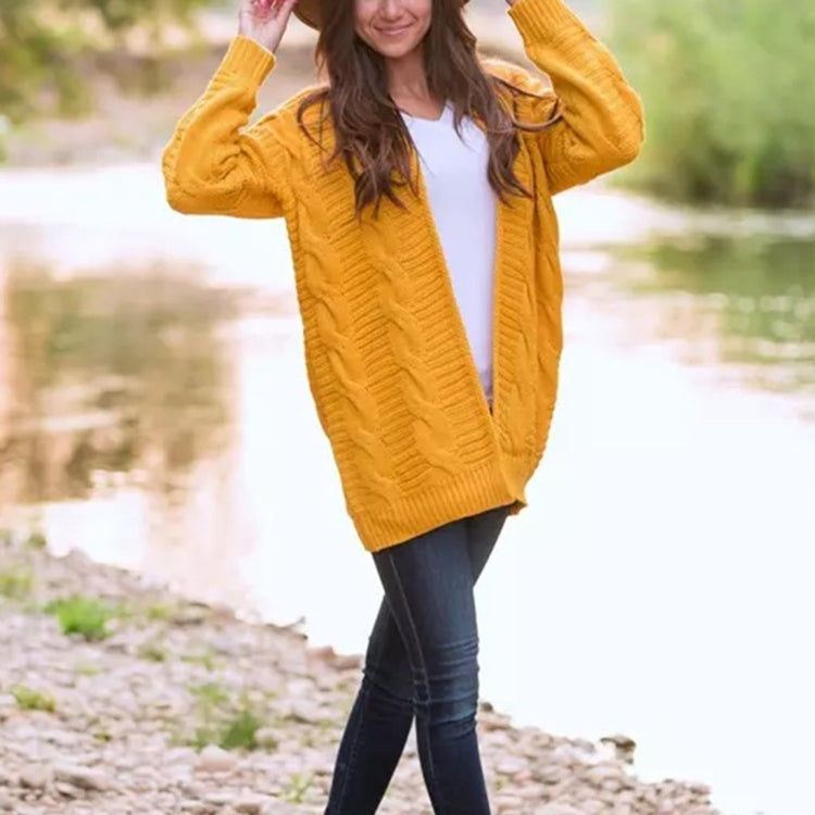 Mid-length Style Solid Color Thick Thread Twist Cardigan Knit Sweater