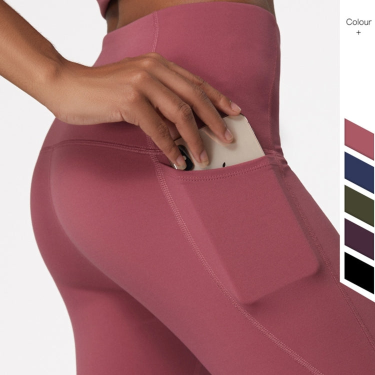 Double Sided Brocade Nude Sports Fitness Pants High Waist, Abdomen And Buttock Lifting Yoga Pants (Color:Dark Olive Green Size:M)