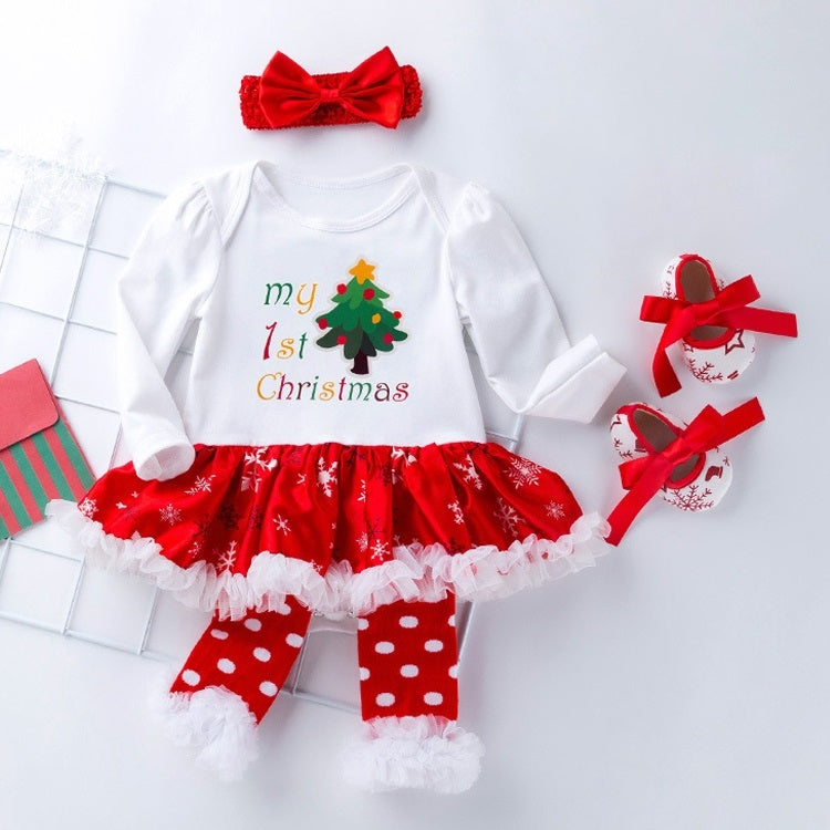 Four-piece Baby Snowflake Long-sleeved Dress (Color:Candy Size:59)
