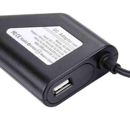 Universāls automašīnas lādētājs klēpjdatoram ar 90 W jaudu, 8 strāvas adapteriem un 1 USB portu, paredzēts Samsung, Sony, Asus, Acer, IBM, HP, Lenovo datoriem
