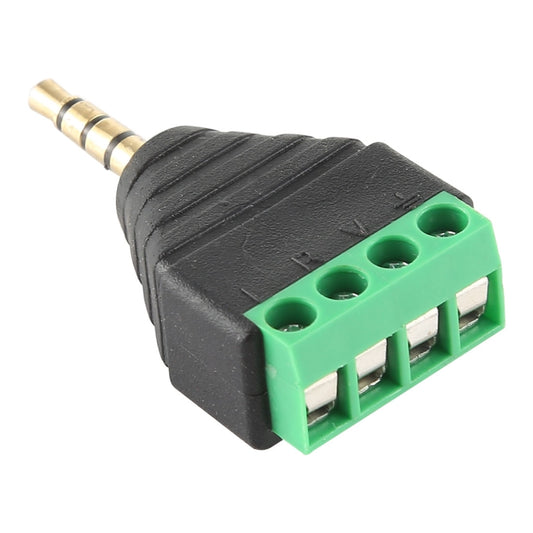 3,5 mm vīriešu spraudnis, 4 polu, 4 kontaktu spaiļu bloks, stereo audio savienotājs