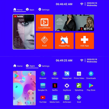 Мини-проектор для кинотеатра T6, 2000 ANSI люмен, Android 7.1, RK3128, 4 ядра, 1 ГБ + 8 ГБ, вилка ЕС