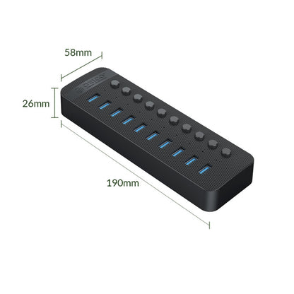 ORICO CT2U3-10AB-WH 10 vienā plastmasas svītru daudzportu USB centrmezgls ar individuāliem slēdžiem,