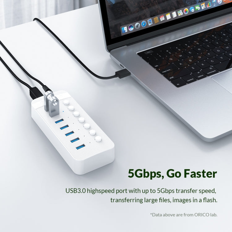 ORICO CT2U3-10AB-WH 10 vienā plastmasas svītru daudzportu USB centrmezgls ar individuāliem slēdžiem,