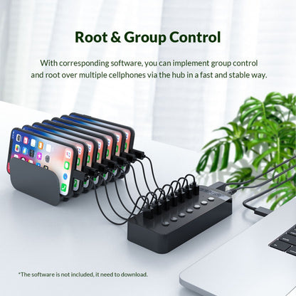 ORICO CT2U3-10AB-WH 10 vienā plastmasas svītru daudzportu USB centrmezgls ar individuāliem slēdžiem,