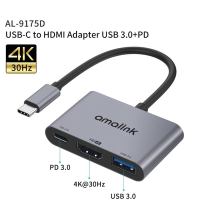 Адаптер amalink 9175D Type-C/USB-C на HDMI + USB 3.0 + PD HUB