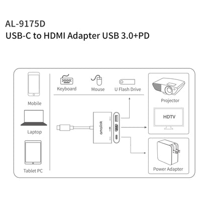 Адаптер amalink 9175D Type-C/USB-C на HDMI + USB 3.0 + PD HUB