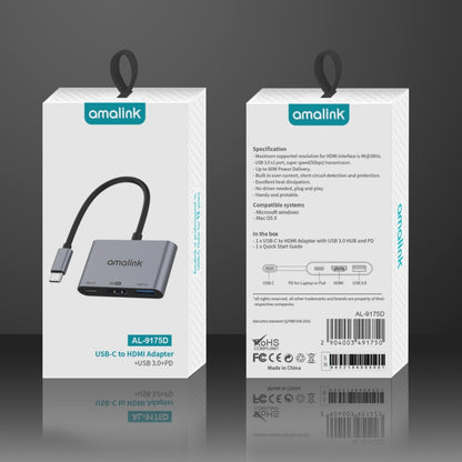 Адаптер amalink 9175D Type-C/USB-C на HDMI + USB 3.0 + PD HUB