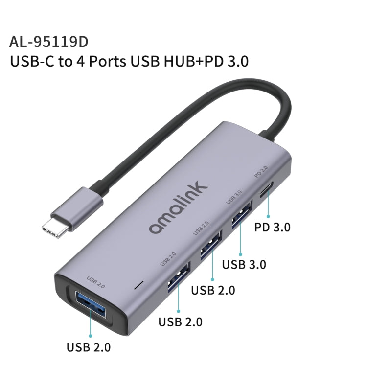 Многофункциональная док-станция amalink 95119D Type-C / USB-C на 4 порта USB + PD 3.0