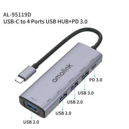 Многофункциональная док-станция amalink 95119D Type-C / USB-C на 4 порта USB + PD 3.0